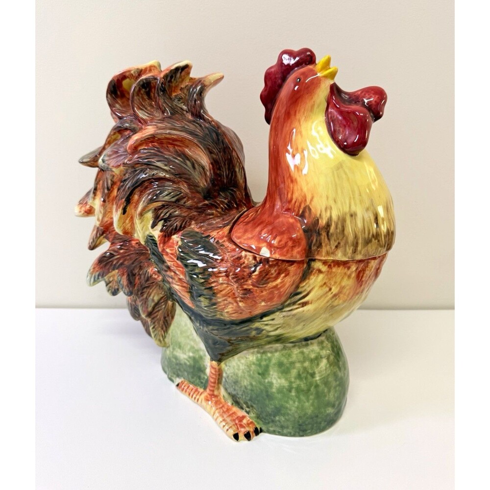 Rooster Ceramic & Porcelain Cookie Jar With Lift-Off Lid Multicolor 13in